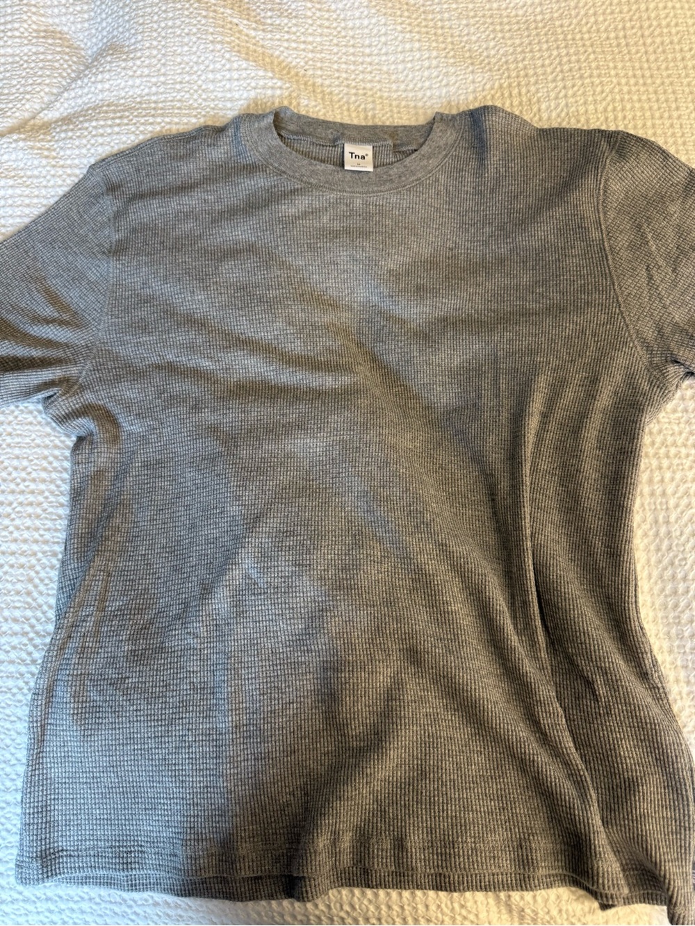 TNA Gray Waffle-Knit Short Sleeve Crew Tee